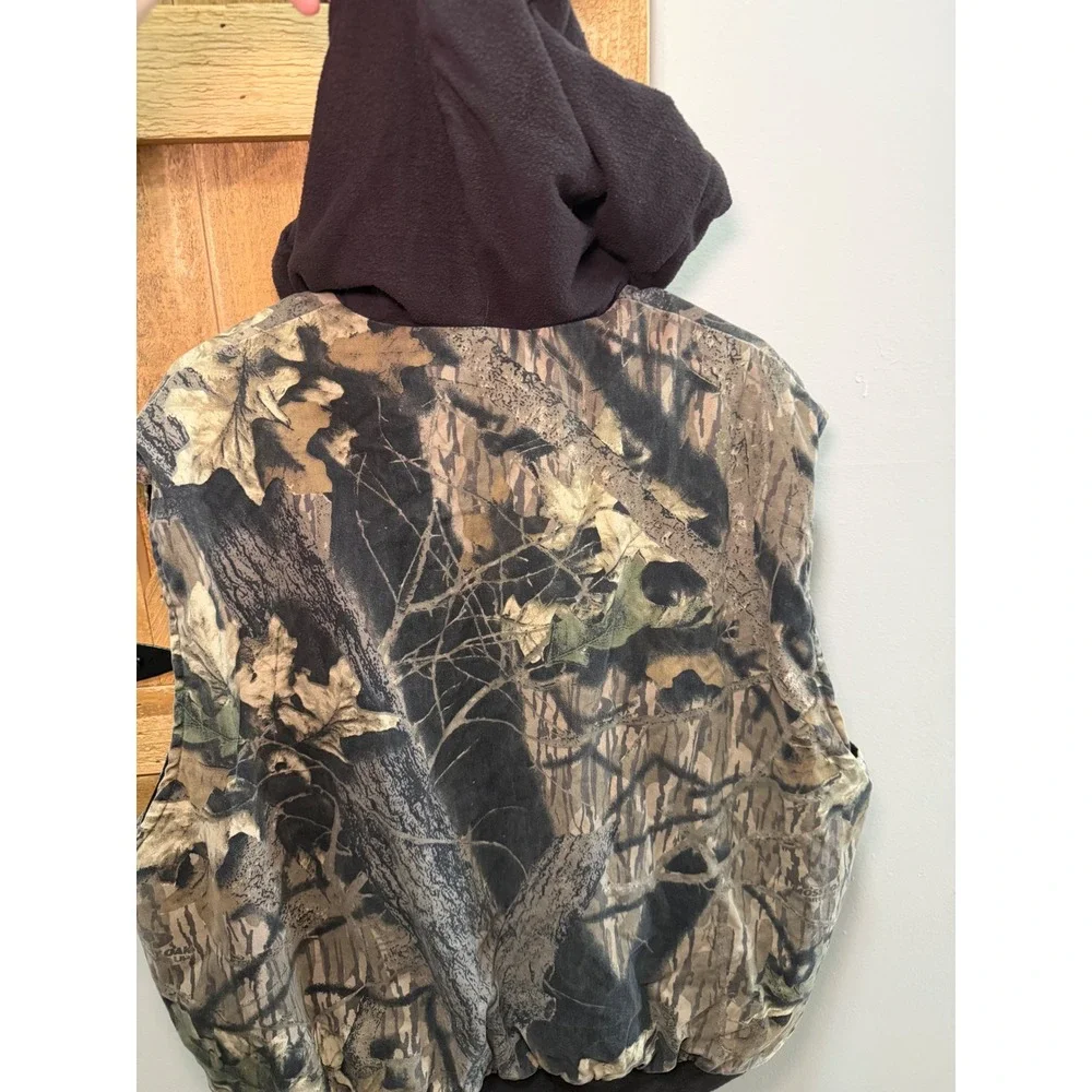 Northwest Territory Mens Mossy Oak Camo Hooded Vest Full Zip Cargo Pockets XL